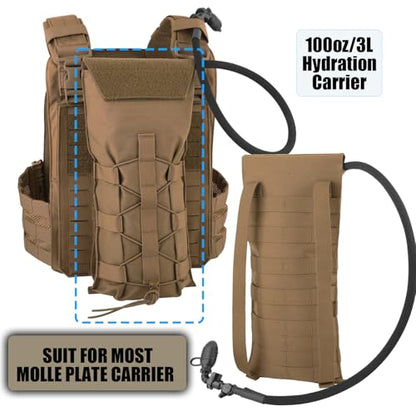 PETAC GEAR 1.5L / 3L Tactical Hydration Pack，Molle Carrier Pouch for 50 oz /100 oz Hydration Bladder Daypack Water Backpack. - color: CB, size: 3L bag only