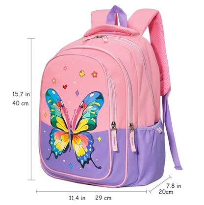 15 inch Primary School Kindergarten Schoolbag Leisure Cool Cute Cartoon Travel Backpack For Boys Girls Ages 6-10 Use - color: Pink Butterfly, size: Large