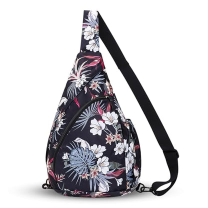 HUA ANGEL Crossbody Sling Bag for Men & Women Lightweight Waterproof Chest Shoulder Bag for Travel Hiking & Everyday Use - color: W-red Leaves and White Flowers