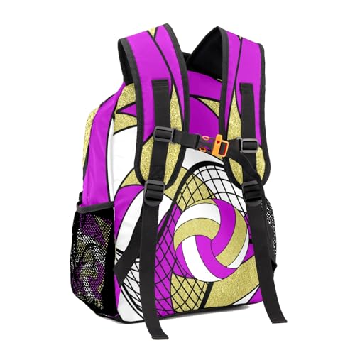 Volleyball Rose Purple Gold Shoulders Bags Daypack with Name Personalized School Bookbag for Sports Party Traveling - color: Volleyball Rose Purple Gold