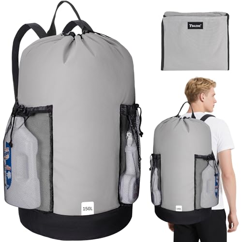 BALEINE 150L Laundry Bag Backpack, 900D Oxford Fabric Large Travel Laundry Bags with Shoulder Straps and 2 Mesh Pockets for College Dorm, Apartment, Laundromat (Grey, 150L) - color: Gray, size: 150L