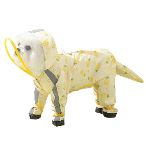 Junchl Small Dog Raincoat Rainboots with D-Ring, Full Coverage Dog Rain Jacket Slicker Poncho, Waterproof Dog Rain Jacket with Reflective Strip, Rainboot, Tail Cover Pineapple M - color: Pineapple, size: M:Back 12"(5-8lb)