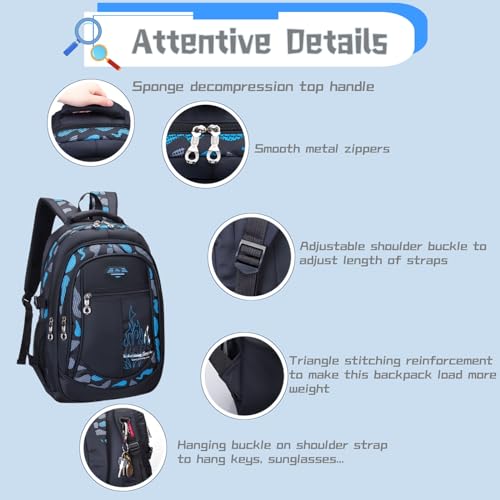 Bansusu Boys Backpack for Kids School Bag, Primary Middle School Backpack for Boys Bookbags - color: Style B - Blue