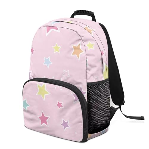 Lightweight 17 Inch Laptop Backpack for High School & College Students - Minimalist Star Print Pink Durable School Bookbag with Adjustable Padded Shoulder Straps & Water Bottle Pocket - color: Minimalist Star Print Pink