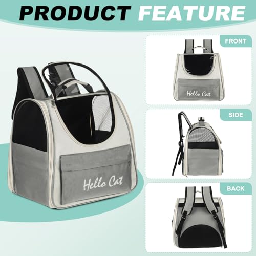 Cat Backpack Carrier, Large Space & Breathable, Ventilated Mesh Design Pet Backpack for Cats or Small Dogs, Intended for Hiking/Camping/Traveling (Gray, 14.6"x9.8"x13.4") - color: Gray