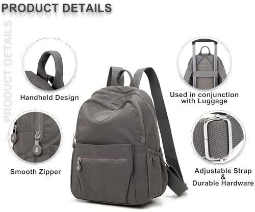 Pealwel Mini Backpack Purse for Women,Small Nylon backpacks for Ladies Backpacks Women Anti Theft Travel Bag (Grey) - color: Grey
