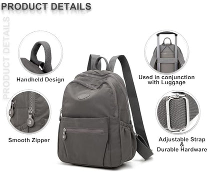 Pealwel Mini Backpack Purse for Women,Small Nylon backpacks for Ladies Backpacks Women Anti Theft Travel Bag (Grey) - color: Grey