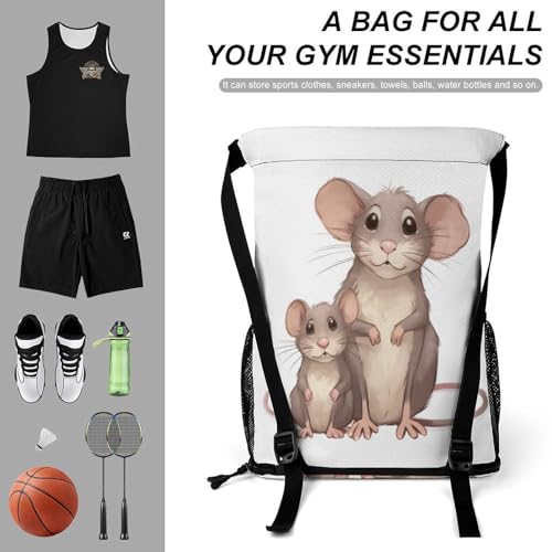 Drawstring Gym Backpack with Shoe Compartment And Wet Pocket, 28L Lightweight Waterproof Rats Sports Backpack for Workout Swim Beach Travel String Bag for Men Women
