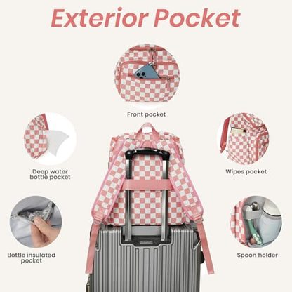 FHELAD Checkered Diaper Bag Backpack with Changing Pad & Stroller Clips, Large Travel Baby Diaper Bag for Newborn Moms, Baby Shower Gifts (Peach Pink) - color: Peach Pink