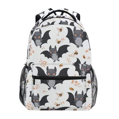 Fun Backpack for Men and Women Waterproof Backpack with Chest Strap Gift Men & Women Cartoon Cute Bats White - color: Multicolor01