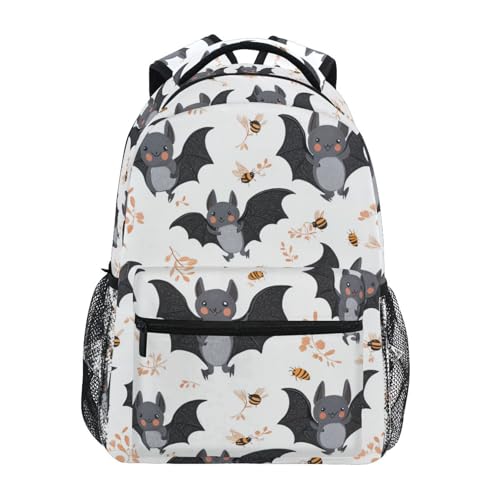 Fun Backpack for Men and Women Waterproof Backpack with Chest Strap Gift Men & Women Cartoon Cute Bats White - color: Multicolor01