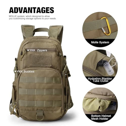 Mardingtop Small Tactical Backpack,Molle Hiking Backpack for Backpacking,Cycling and Biking,15L/25L Backpack - color: Khaki, size: 15L