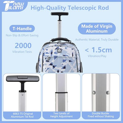 NEW TILAMI 19 Inch Rolling Backpack 360°rotating Universal Wheel, Large Organizer Compartments, Adjustable Handle, Carry on for School Students Business Travel, Ice-blue Rhombus Shadows - color: Ice-blue Rhombus Shadows
