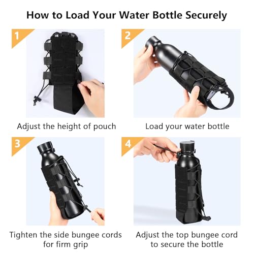 Tactical MOLLE Pouch Water Bottle Holder with Shoulder Strap Modular Bag for Outdoor Hiking Camping Hunting Fishing Airsoft - color: Black