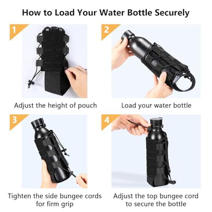 Tactical MOLLE Pouch Water Bottle Holder with Shoulder Strap Modular Bag for Outdoor Hiking Camping Hunting Fishing Airsoft - color: Black