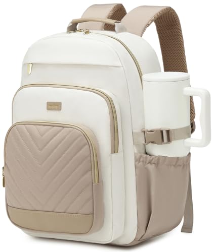 Large Laptop Backpack Bookbag for Women, Multi Compartment Teen Girls School Backpack for College High School Students Teacher Nurse Work Back Pack Travel Carry On, WhiteCamel - color: Beige Camel, size: 15.6in