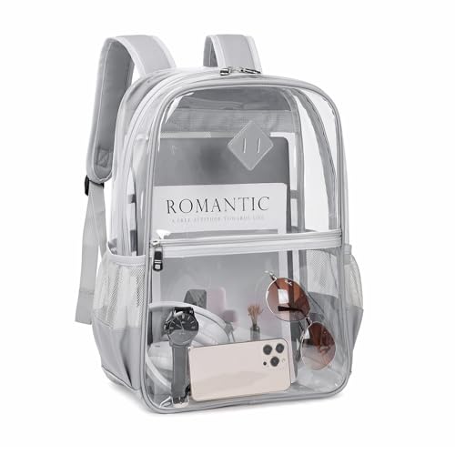 MUSEVOS Clear Backpack, Heavy Duty See Through Daypack for Travel, Work, Security, Concerts, College Transparent PVC bookback Stadium Approved, Grey - color: Grey