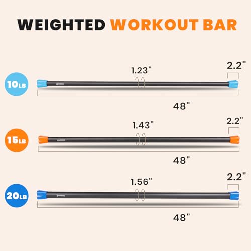 LIONSCOOL Workout Weighted Bar,Padded Exercise Weight Bar, Solid Steel Stretching weighted bar set for Body Sculpting, Physical Therapy,Body Toning - size: Set of 3 - 10LB, 15LB and 20LB
