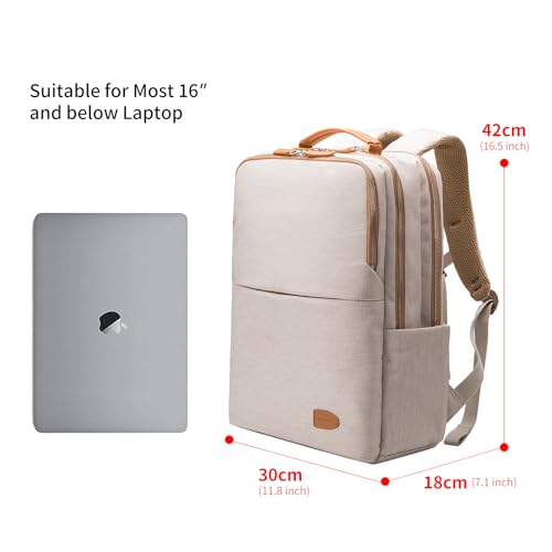 NOBLEMAN Best Laptop Backpack for Women, Professional Adult Office Commuter Womens Computer Backpack, Luxury Lightweight Carry on Travel Personal Item Bag For Airlines Fits 16 Laptop (Beige Plus)