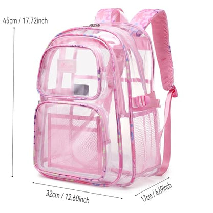 OKKID Pink Clear Backpack for School Girls Clear Bookbag Heavy Duty Transparent Backpack See Through Kids School Bags - color: Pink