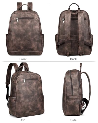 MASINTOR 15.6 inch Leather Laptop Backpack Purse for Women, Designer Travel and Work Bag with Laptop Compartment Retro Coffee - color: Retro Coffee