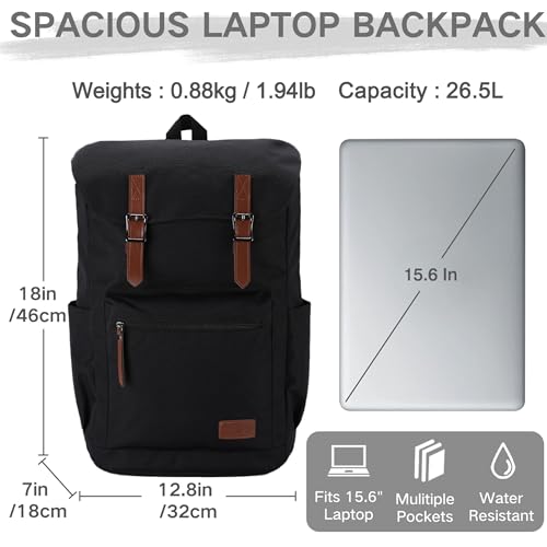VASCHY Backpack for Men, Water Resistant High School Backpack Travel Carry-on Anti-theft Casual Daypack for Work Business Hiking Black - color: Black