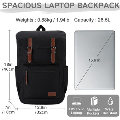 VASCHY Backpack for Men, Water Resistant High School Backpack Travel Carry-on Anti-theft Casual Daypack for Work Business Hiking Black - color: Black