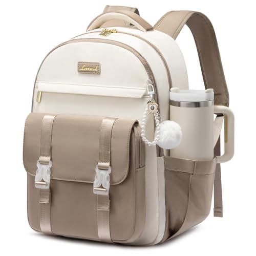 LOVEVOOK School Backpack for Teen Girls, Cute Student Backpack Purse Kid Bookbag for 8-17 Teenage, Back to School Backpacks Fit 15.6 Inch Laptop, College Travel Bag with Large Water Bottle Holder - color: Beige-khaki, size: 15.6 Inch