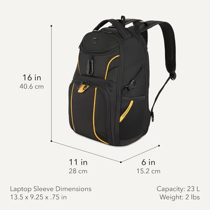 SwissGear 1900 Mini ScanSmart 16-Inch Backpack, Fits Up to 13-Inch Laptop, RFID Protection & ScanSmart TSA-Friendly Compartment, Black/Yellow - color: Black/Yellow