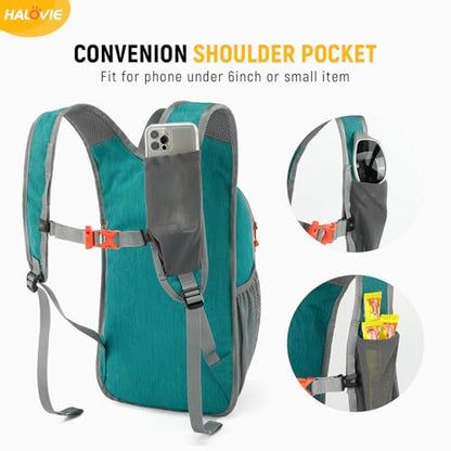 HALOVIE 15L Foldable Hiking Backpack Phone Pocket Lightweight Travel Daypack with Chest Strap Small Packable Pack for Walking Women Men (Cyan) - color: Cyan