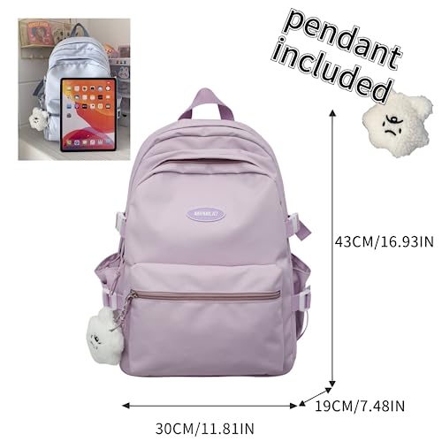 VTTDB Kawaii Backpack with Cute Accessories Casual Aesthetic Daypack Simple Laptop Bag Waterproof Travel Rucksack for Women (purple) - color: Purple