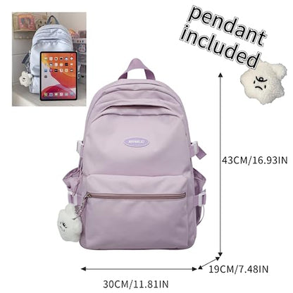 VTTDB Kawaii Backpack with Cute Accessories Casual Aesthetic Daypack Simple Laptop Bag Waterproof Travel Rucksack for Women (purple) - color: Purple