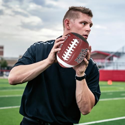 PassCatch Training Football, Enhance Passing Catching Skills, Official & Youth Size(with Pump) - style: Brown 7#(Ages 5-14)