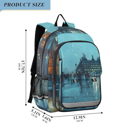 Backpack Rain City Print, Lightweight Daypack Multifunctional Backpack for Women Men Flap Backpack