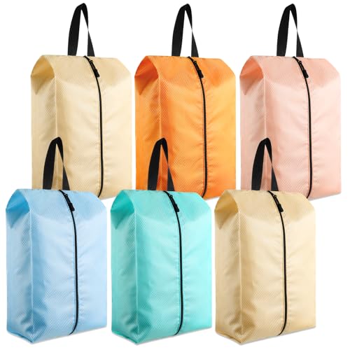 6 Pcs Travel Shoe Bags with Zipper Nylon Portable Waterproof Suitcase Shoe Organizer Packing for Golf(L,Pastel) - color: Pastel, size: L