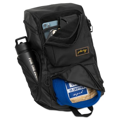 Gold BJJ Jiu Jitsu Backpack - Heavy Duty Gym Bag with Waterproof Gi Pocket - color: Black