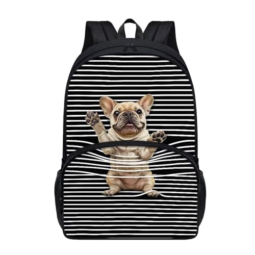 Talayituse French Bulldog Print Backpack for Girl Boys, Lightweight Portable Shoulder Baga Student School Bag Casual Daypack with Zipper Pocket for College Hiking Outdoor - color: French Bulldog