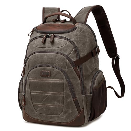 Travel Laptop Backpack 17.3 inch XL Computer Backpack for Men Waxed Canvas College Daypack Business Backpack Green - color: Green