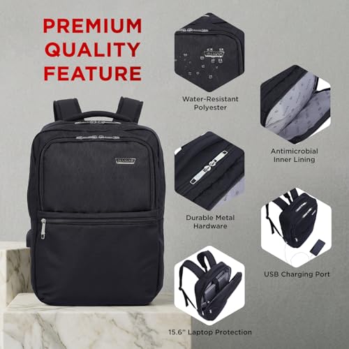 SAKOS Agatha 15.6 inch Laptop Backpack with USB Charging Port, Professional Travel Backpack Carry on Flight - TSA Approved, Water Repellent Backpack for Men & Women with Laptop Compartment - Black - color: 3. Agatha - Black