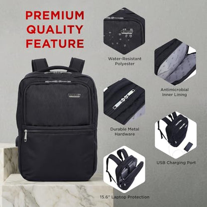 SAKOS Agatha 15.6 inch Laptop Backpack with USB Charging Port, Professional Travel Backpack Carry on Flight - TSA Approved, Water Repellent Backpack for Men & Women with Laptop Compartment - Black - color: 3. Agatha - Black