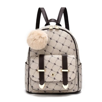 I IHAYNER Girls Fashion Backpack Mini Backpack Purse for Women Teenage Girls Purses PU Leather Pompom Backpack Shoulder Bag - color: Khaki