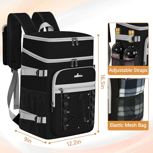 Cooler Backpack, 40 Cans Insulated Lunch Backpack Picnic Backpack for Men&Women, Durable Cooler Bag with 2 Leak Proof Compartments for Picnic, BBQ Camping, Lunch, Beach, Hiking, Black - color: Black&gray