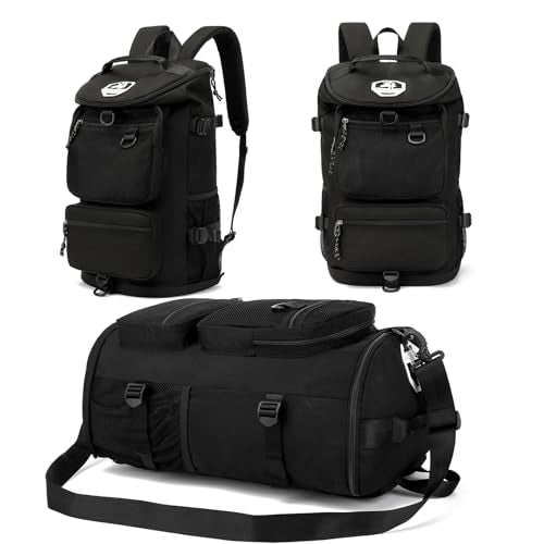Solid color gym duffel bag backpack, wrestling bag,with shoe compartment, 4 kinds of back method waterproof travel sports walking laptop Lightweight (B-Black) - color: B-Black