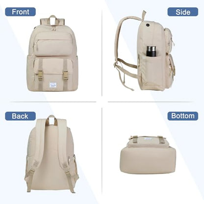 VASCHY Travel Backpack for Teens Girls, Large Schoolbag Book Bag Rucksack for Women High School/College/Work/Daypack/Commuter Beige - color: Beige