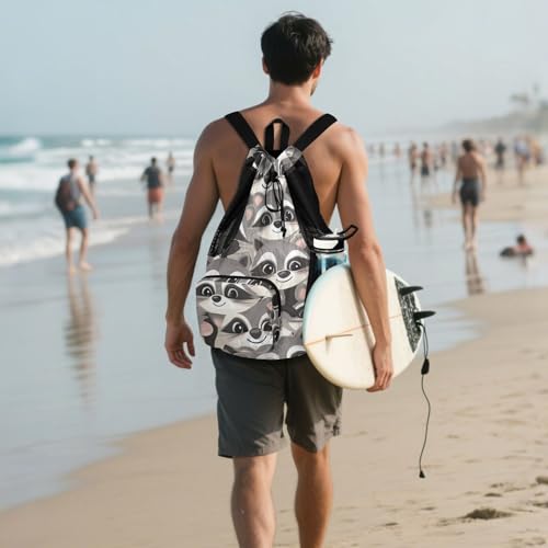Drawstring Backpack Gym Sackpack With Water Bottle Pocket Dry Wet Separation
