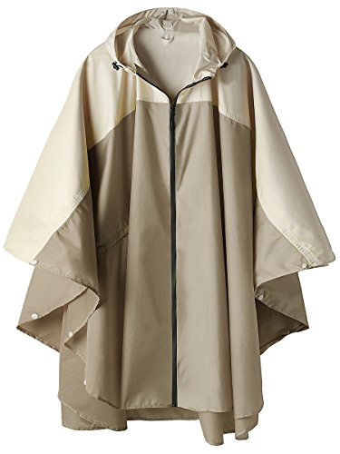 SaphiRose Unisex Rain Poncho Waterproof Raincoat Hooded for Adults Women with Pockets - color: A-khaki-white