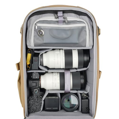 VANGUARD VEO Metro B30L Camera & Everyday Backpack (Beige) – Fits 70–200mm Attached, 17" Laptop Storage, Convertible Daypack Design, Travel-Ready Carry-On - color: Beige, size: 30L