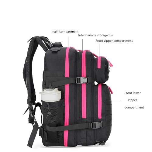 Lovelinks21 45L Tactical Assault Backpack 3 day assault pack with Molle Waterproof backpack Rucksack for Tactical Backpacks (Black Rose) - color: Black Rose