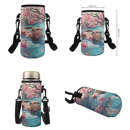 Flashideas Cherry Blossom Otter Backpack for Girls Kids Backpack with Lunch Box Stainless Steel Water Bottle and Water Bottle Holder 4Pcs Set 17" Bookbag with Compartments for School Sturdy School Bag - color: Cherry Blossom Otter