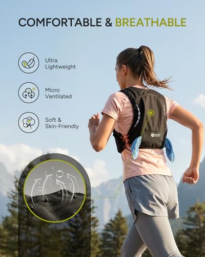 Sahara Sailor Running Vest for Women Men, 2PCS 500ml Soft Flasks, Adjustable Chest Waist Fit, Multi-Pockets, Lightweight Breathable Reflective Hydration Backpack for Running, Trail, Cycling, Hiking - size: S (27–37 in)